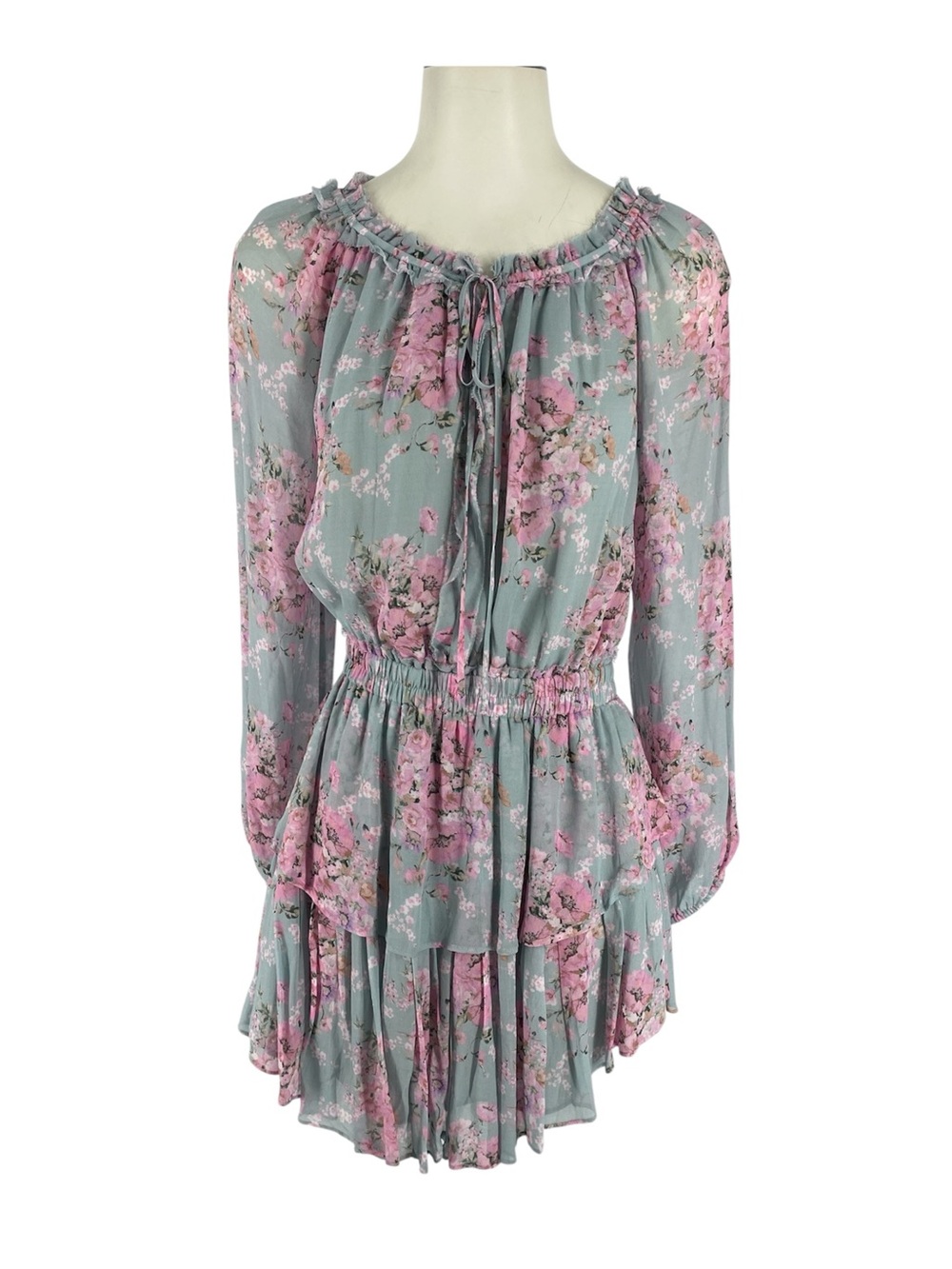 LoveShackFancy blue & pink floral popover  Mini Dress Size 4